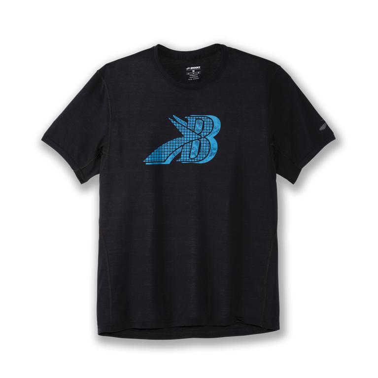 Brooks Distance Graphic Men's Short Sleeve Running Shirt - Black/Blue Flying B (43179-MCGP)